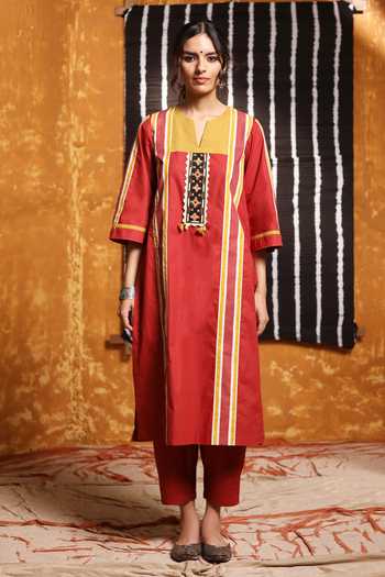 Maroon - Bandhani Patchwork Cotton Unstitched Kurta Material (3m) 35