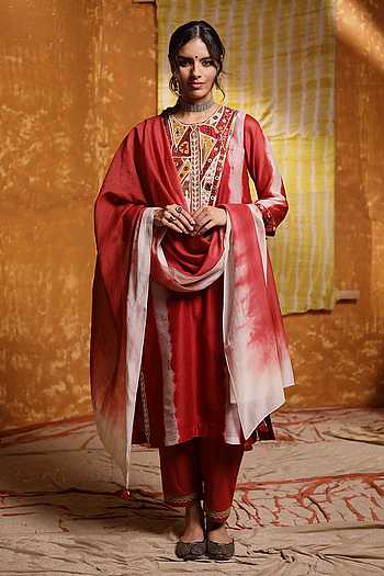 Blue - Shibori Tie-Dye Handloom Chanderi Silk Dupatta with Zari Border 68