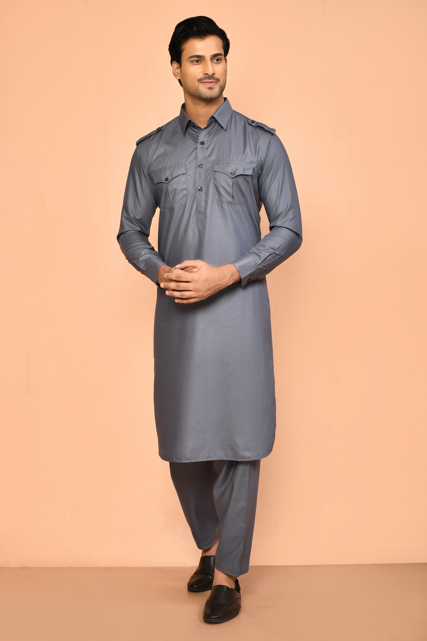 Plain Cotton Pathani Kurta Set 