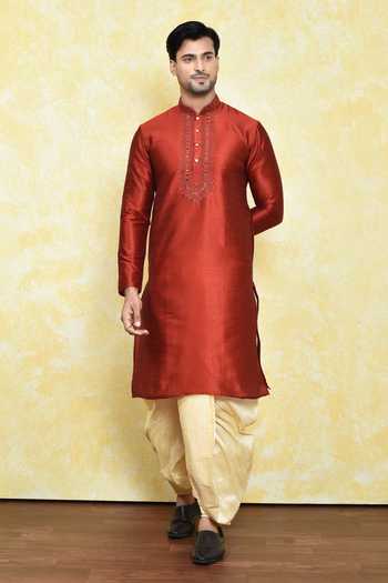 Maroon Kurta Imported Silk Dhoti Pant main image 1
