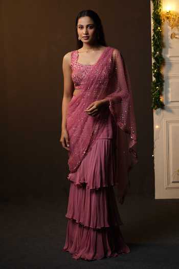 Multy Cutdana Desginer saree with stitched blouse