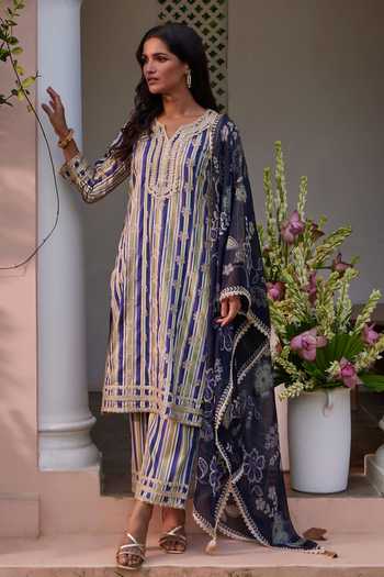 BLUE MULMUL PRINTED LONG KURTA main image 1