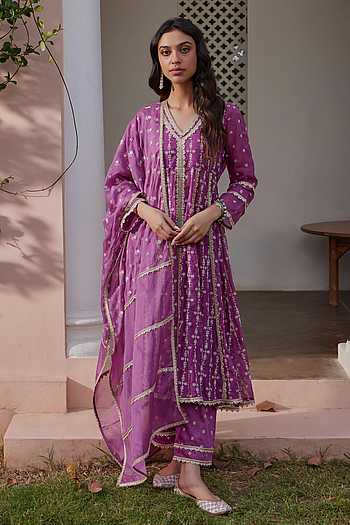 Mulmul Supima Cotton Mahi Purple Dupatta main image 1