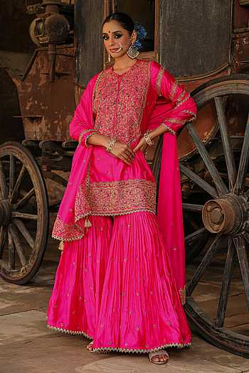 Banarasi Silk Kurta Sharara Set with Resham Weaving