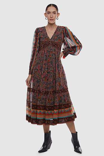 Vistavelle Mocha Brown Georgette Fully Stitch Palazzo Dress