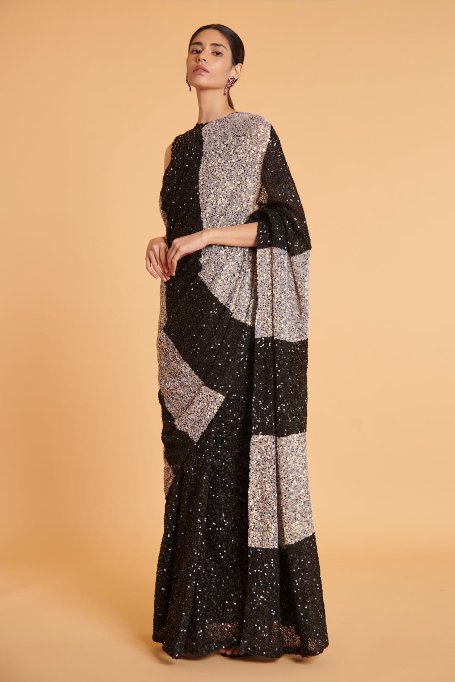 Buy Ivory Net Embroidery Sequin Round Saree With Blouse For Women By Siddartha Tytler Online At