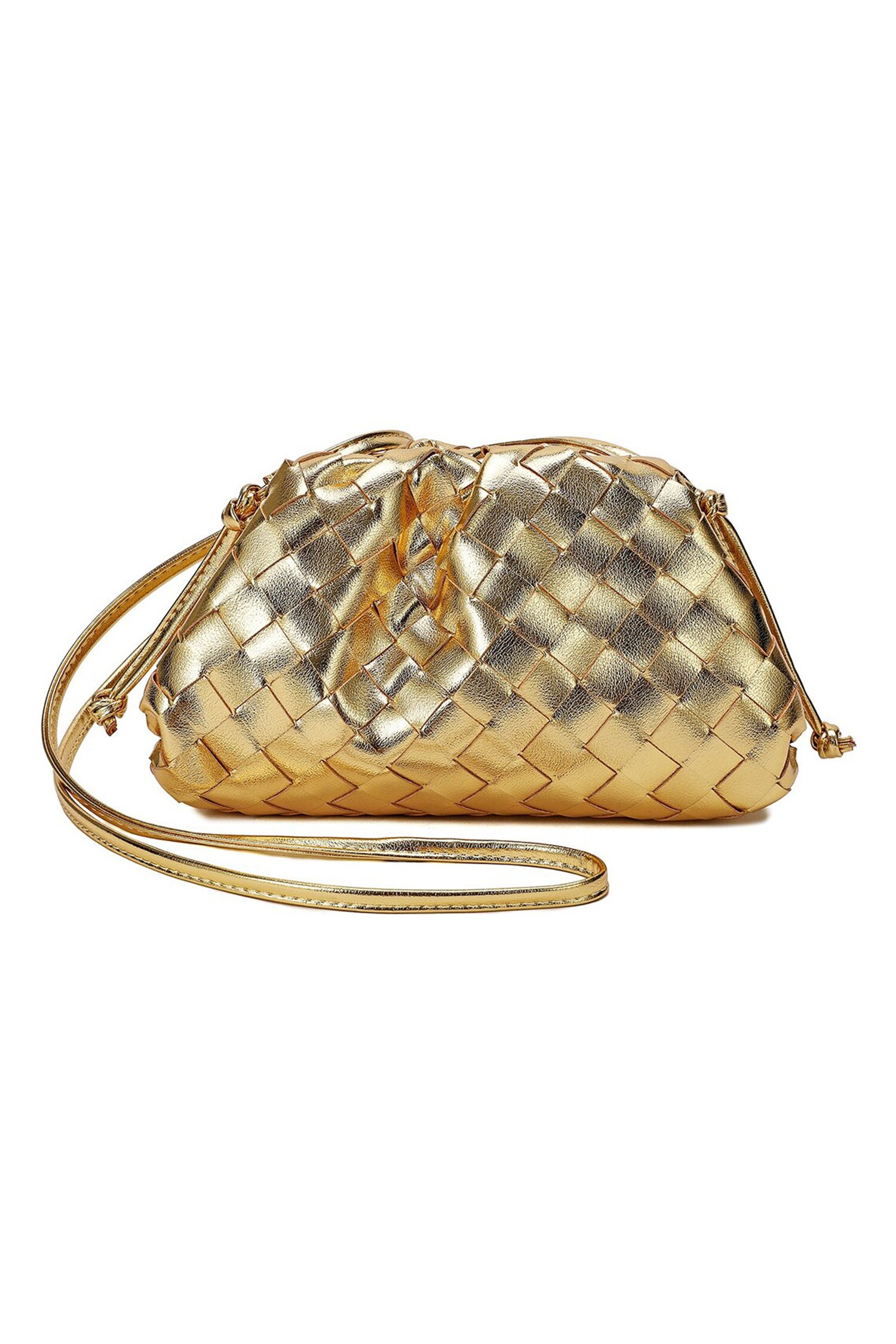 Buy Gold Woven Donna Basket Weave Clutch Bag by Pine and Drew Online at