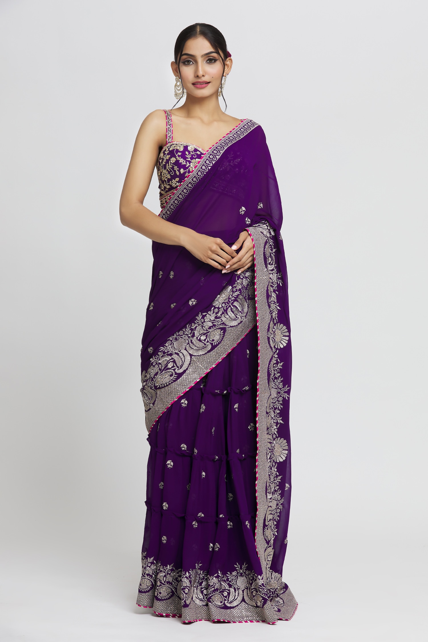 Buy Purple Lehenga Saree: Georgette Embroidery Thread With Blouse For ...