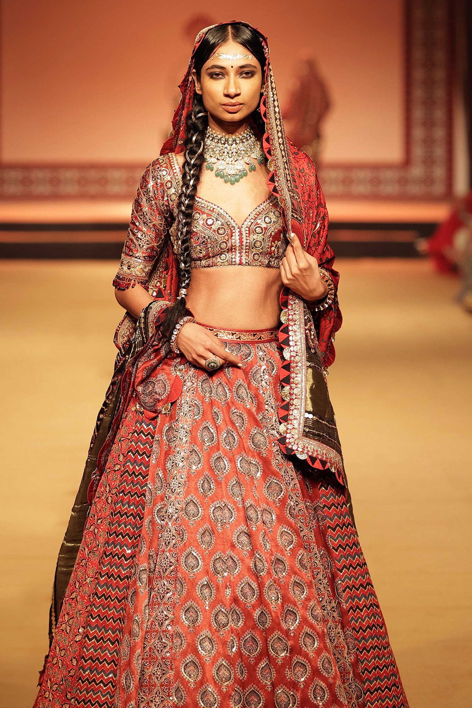 Designer Indian wedding Bridal Lehenga with Double Dupatta - Aazuri