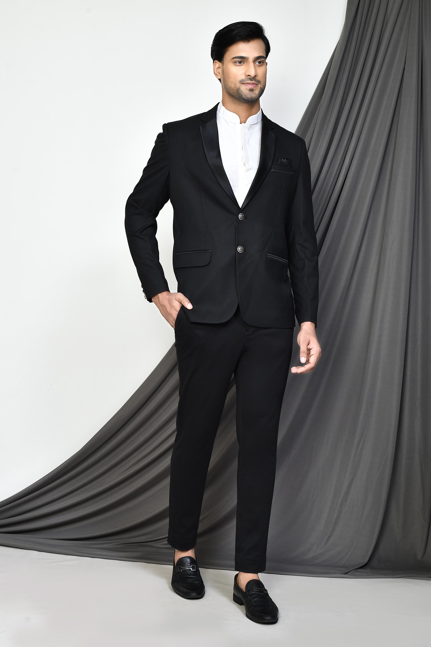 Buy Black Slub Cotton Plain Full Sleeve Blazer For Men by Aryavir ...