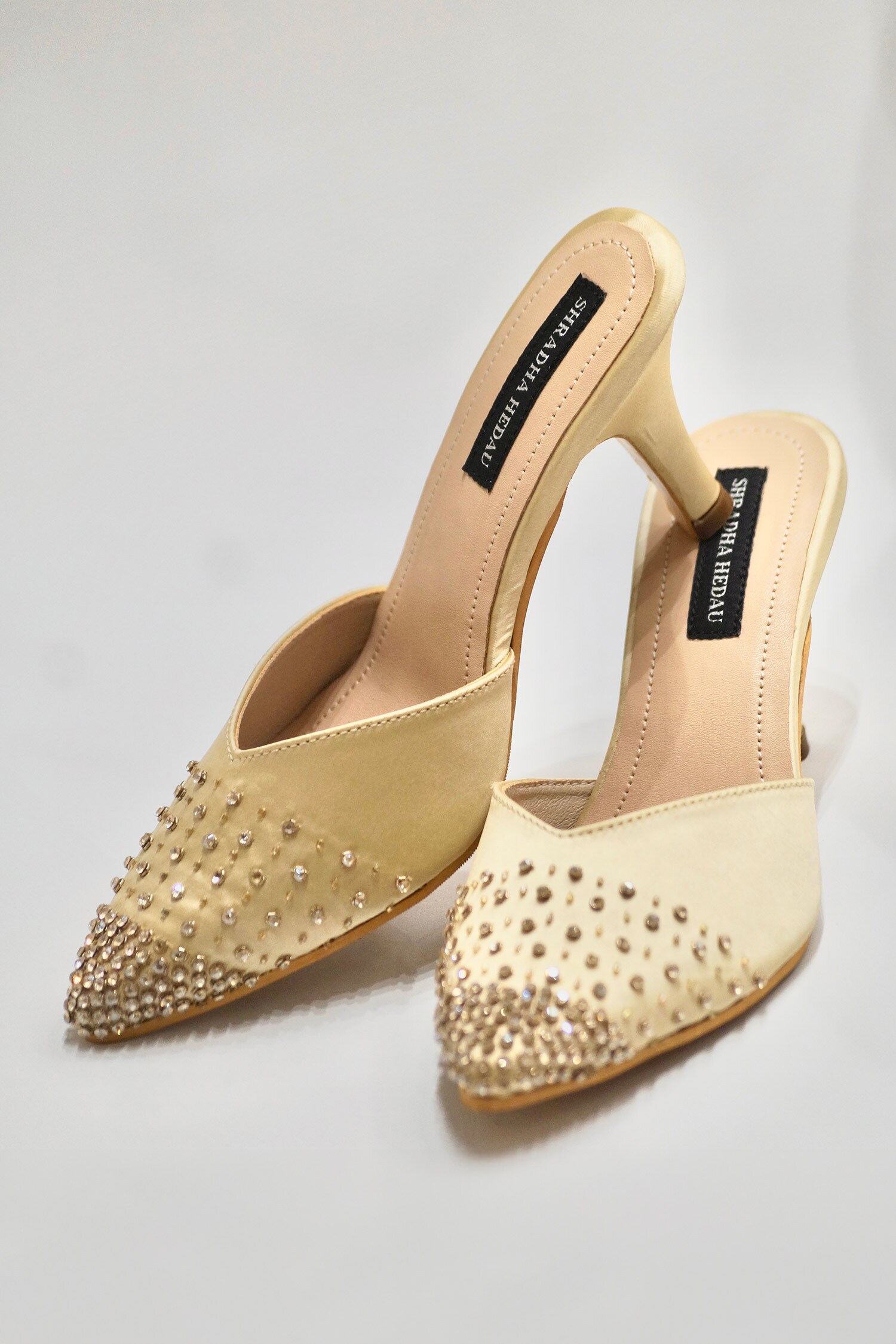 Buy Gold Embellished Zaira Stone Heels by Shradha Hedau Footwear