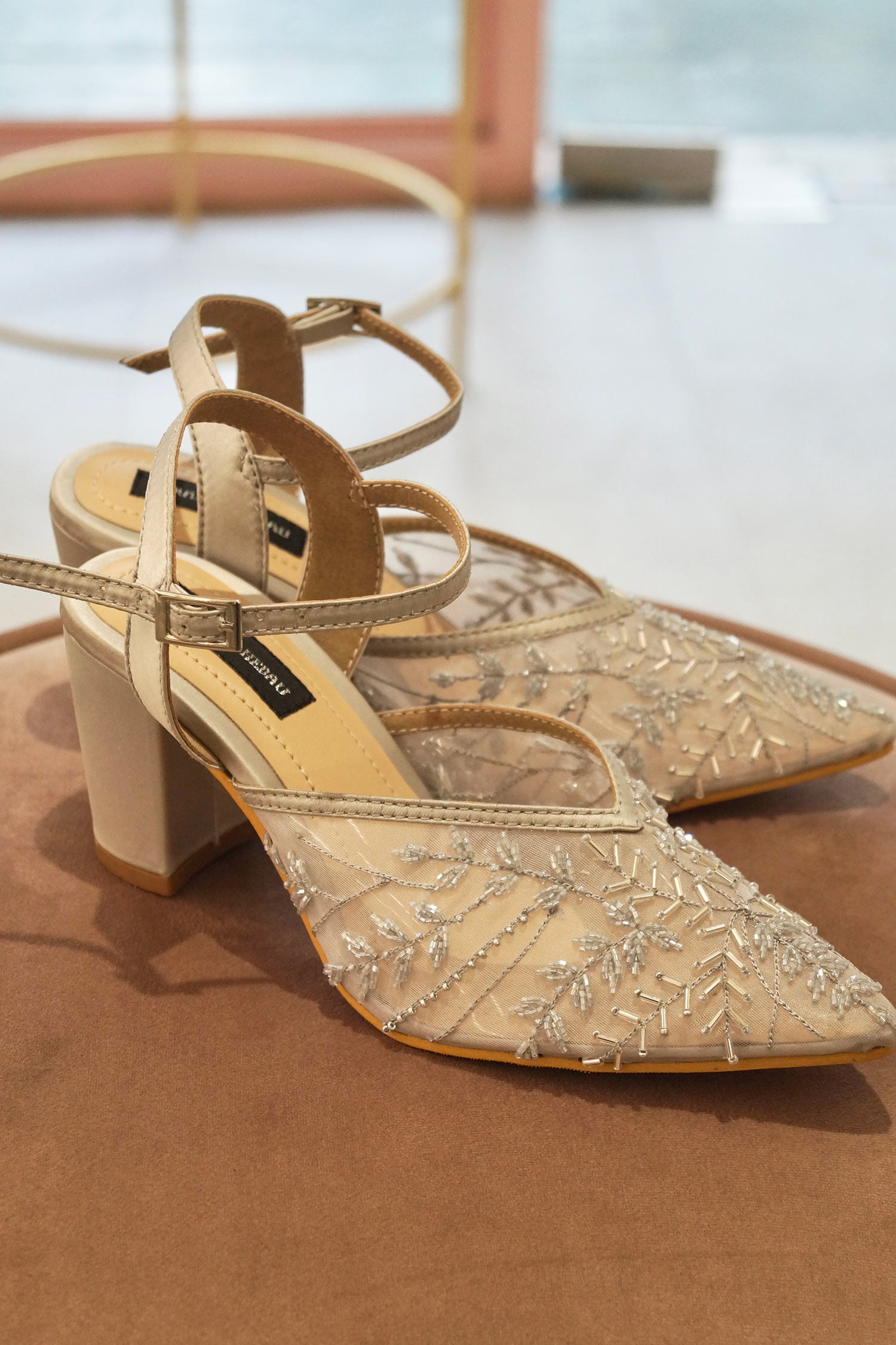 Buy Grey Cutdana Remy Embellished Block Heels by Shradha Hedau Footwear