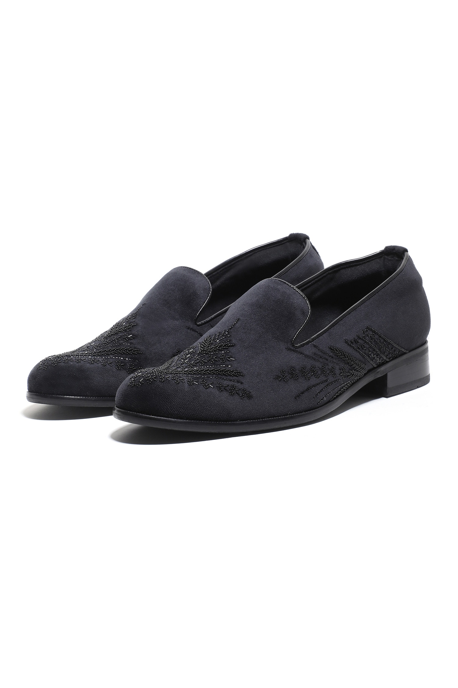 Buy Black Embroidery Velvet Moti Shoes For Men by Asuka Online at Aza ...