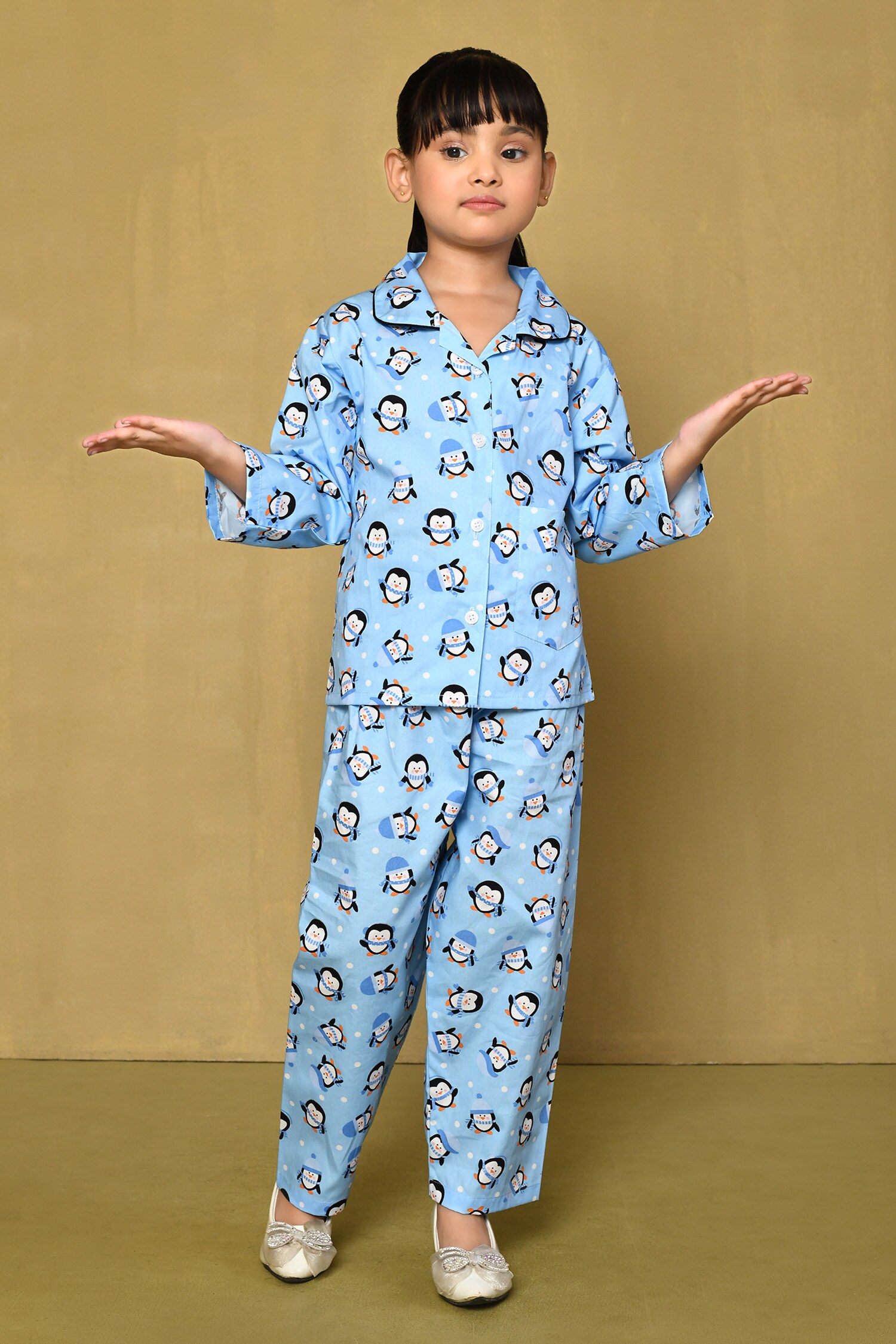Buy Blue Cotton Printed X-mas Penguins Xmas Night Suit Set For Girls by ...