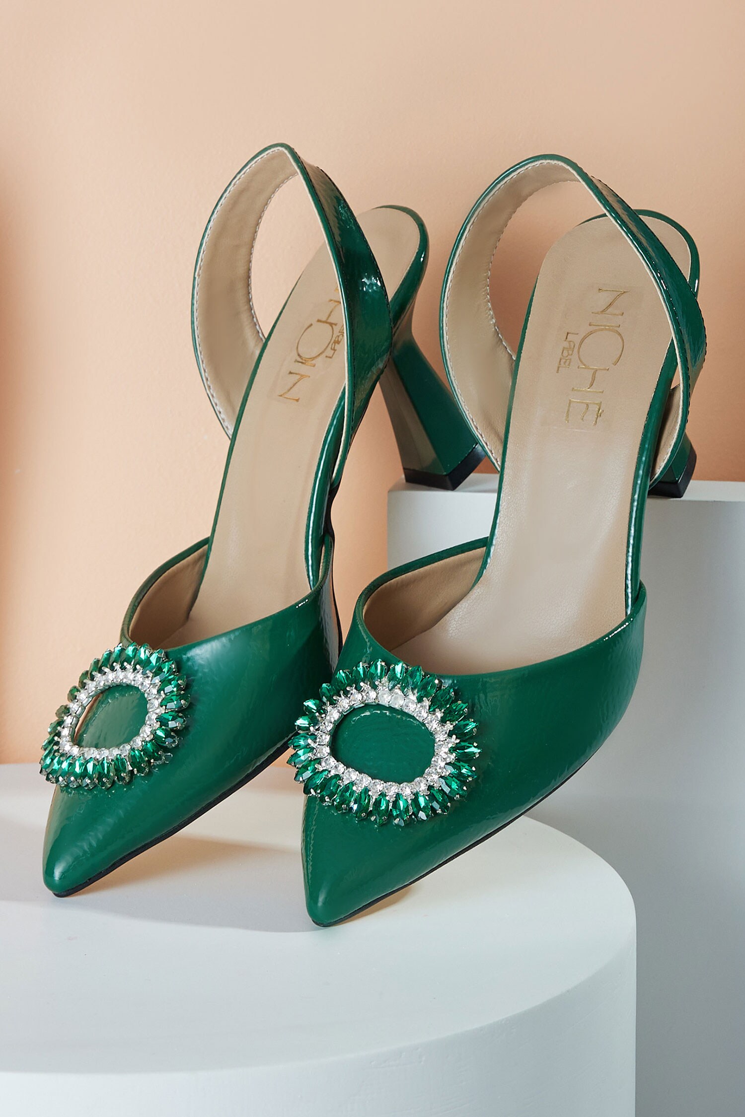 Green shop embellished heels