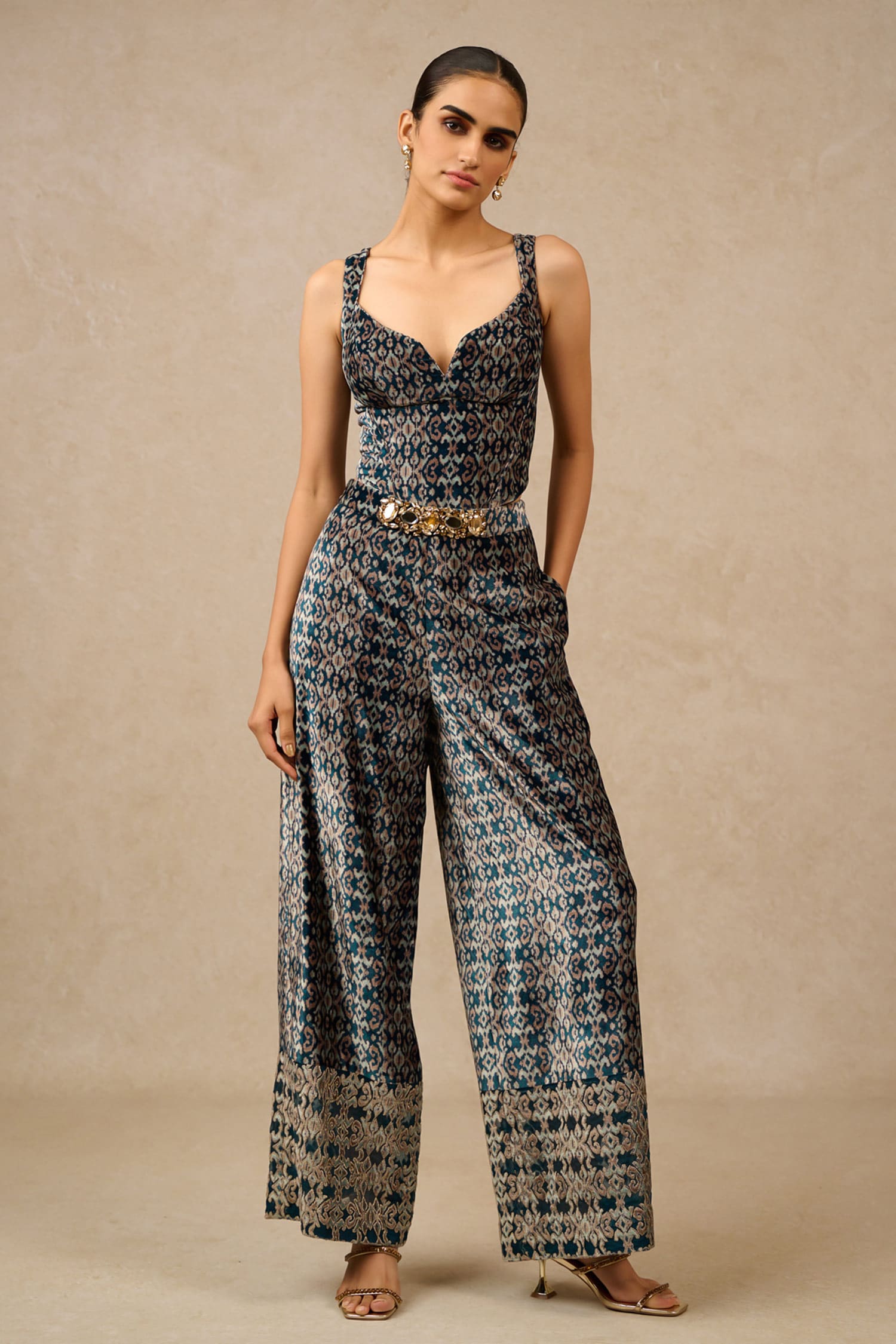 Buy Black Velvet Digital Printed Abstract Corset And Trouser Co-ord Set ...