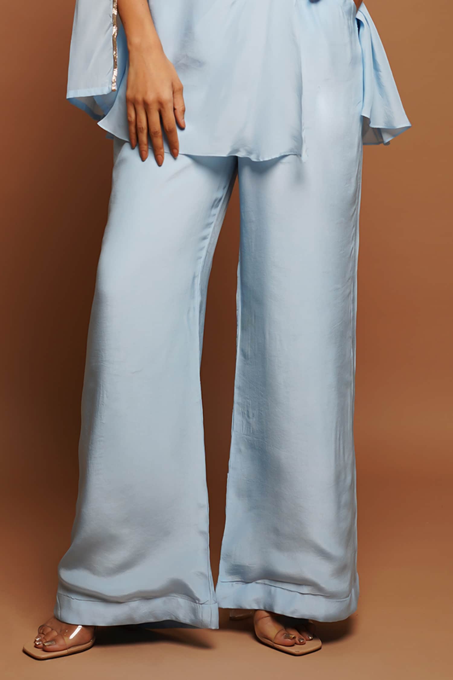 Buy White Imported Luxury Crepe Embellished Ruched Peplum Top And Pant Set  For Women by Ahi Clothing Online at Aza Fashions.