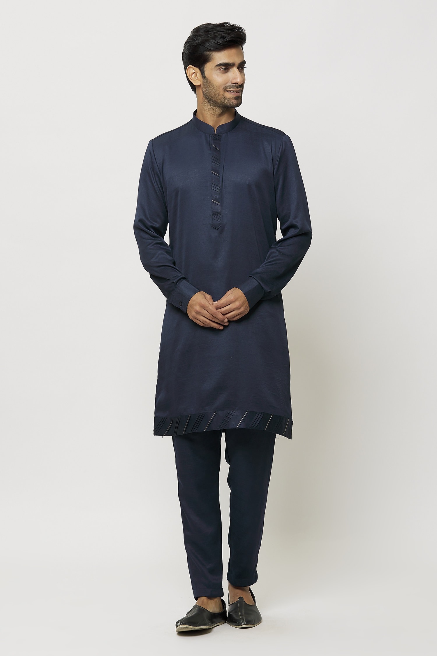 Pleated Bordered Kurta & Pant Set 