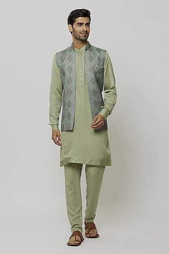 Art Silk Printed Jacket Aligadi Pant Set 