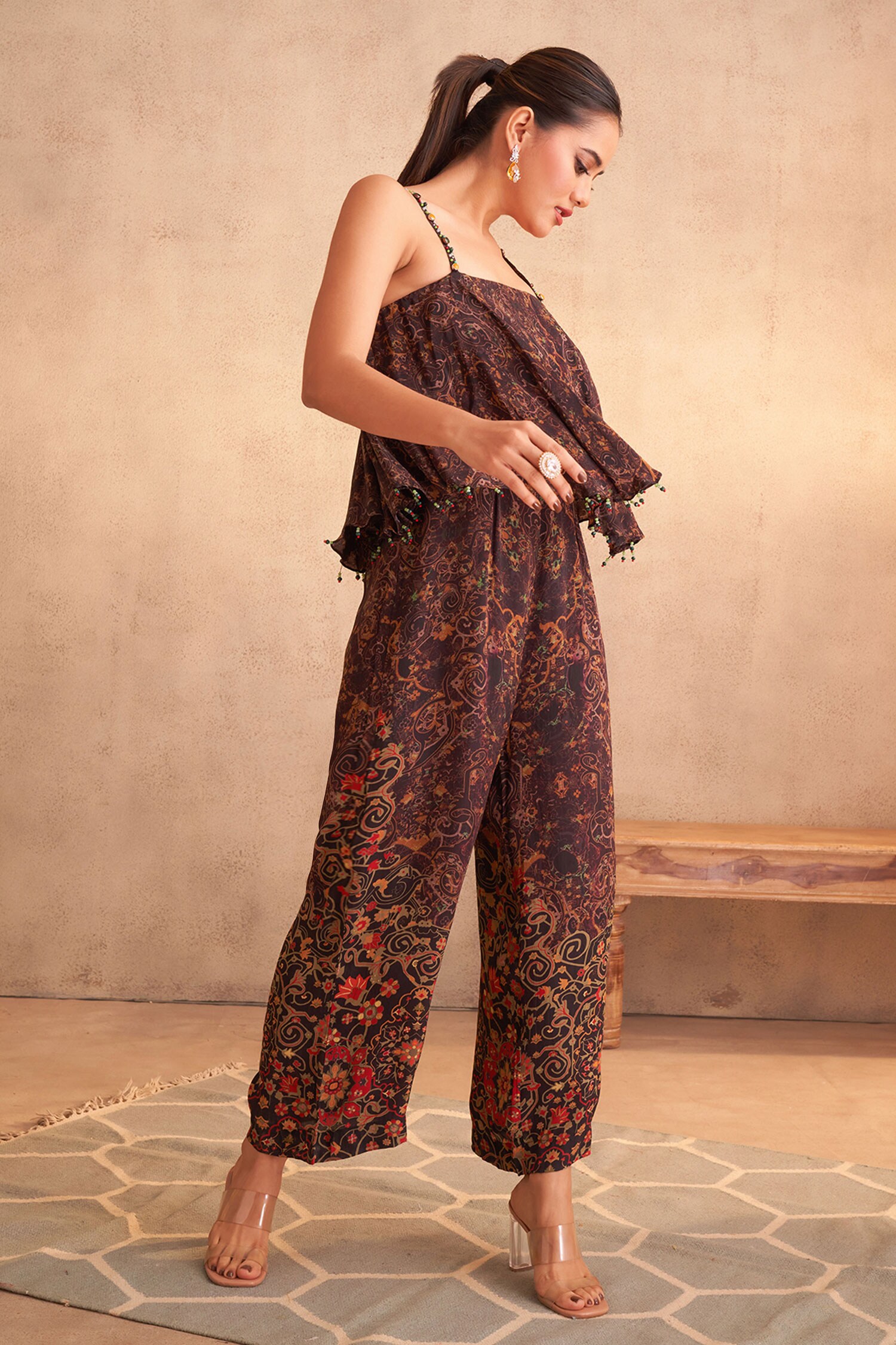 Buy Cream Cotton Printed Floral V Neck Jumpsuit For Women by Kohsh Online  at Aza Fashions.