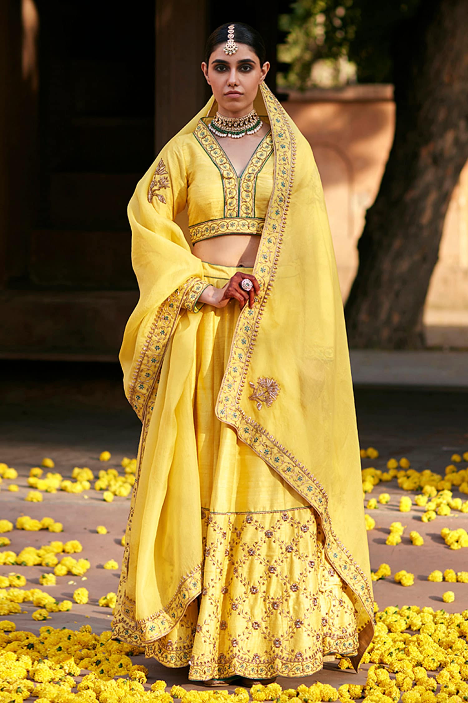 Urban Fashion Zari Embroidered Mustard Yellow Wedding Lehenga Blouse  LLCV110200