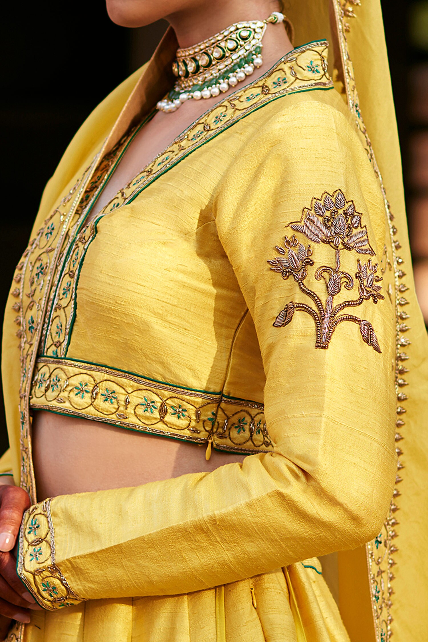 Urban Fashion Zari Embroidered Mustard Yellow Wedding Lehenga Blouse  LLCV110200