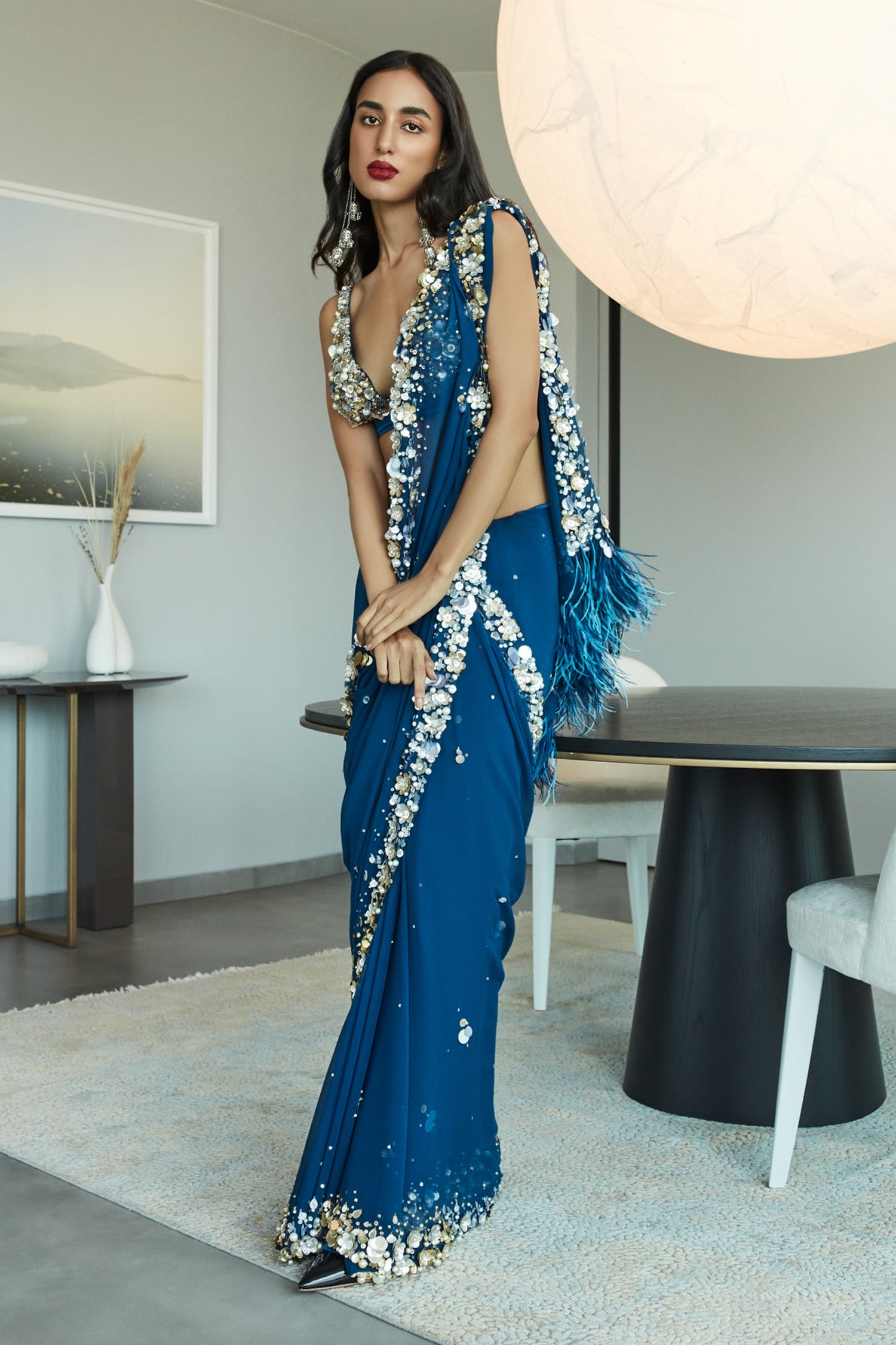 Classic Navy Blue Saree Ensembled with Exotic Blouse – MEENA BAZAAR CANADA