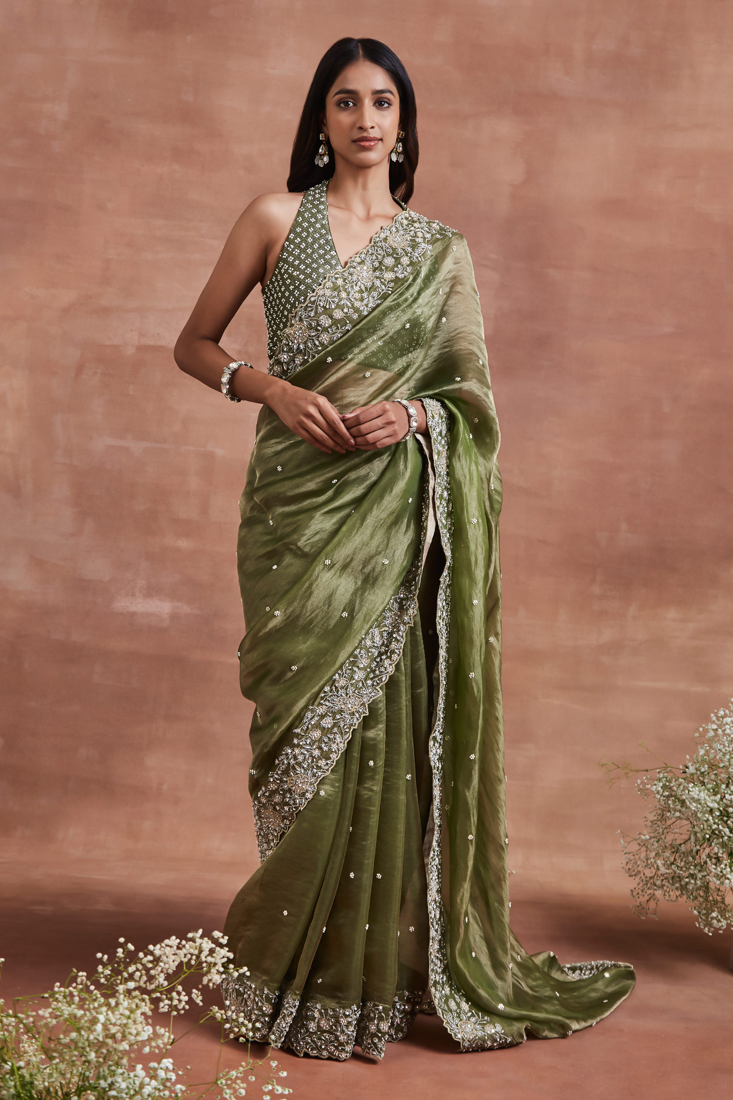 Buy Pastel Green Organza Silk Saree Online in USA with Embroidered Blouse –  Pure Elegance