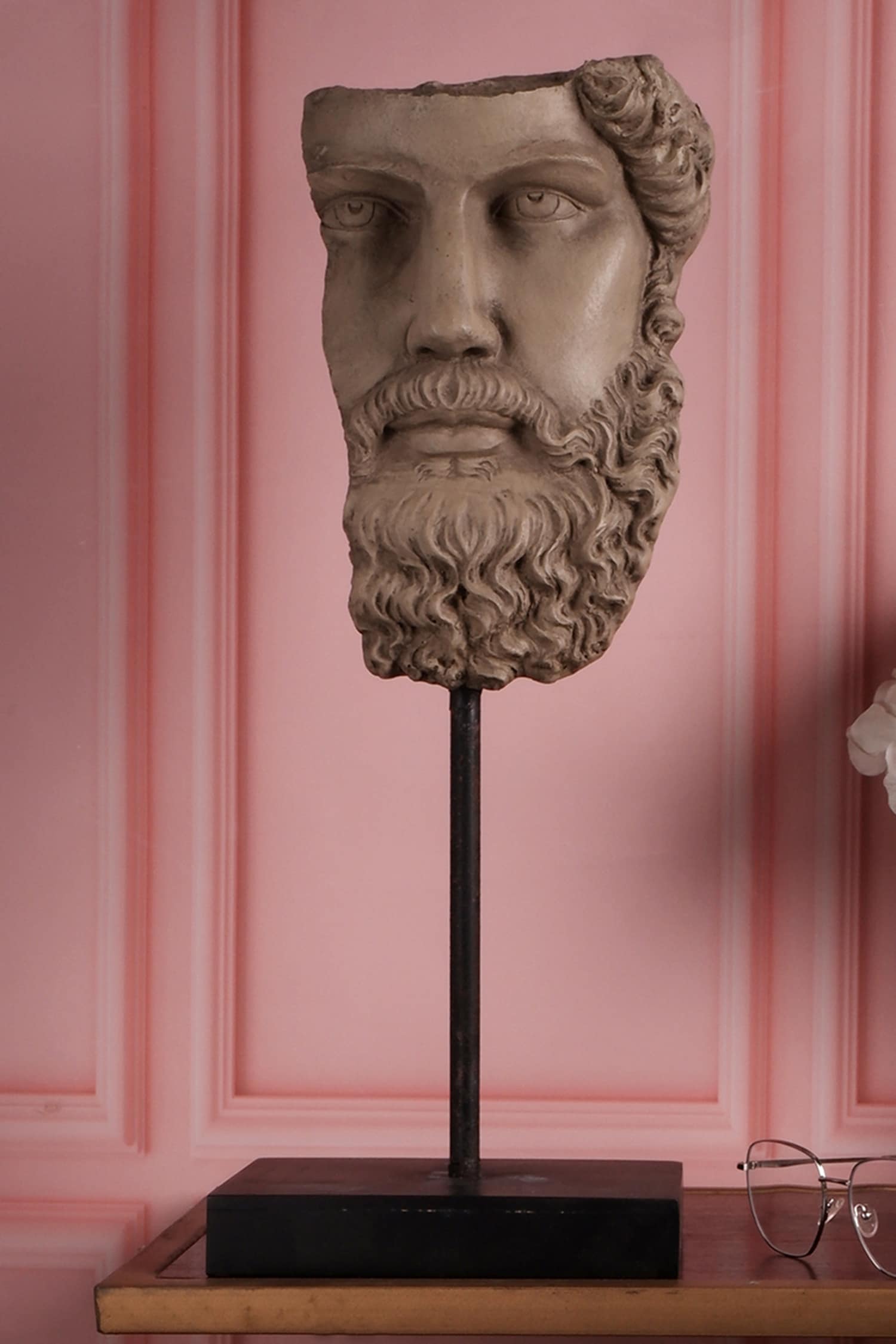 THE WHITE INK DECOR Beige Poly Resin Sculpture Carved Table Decor