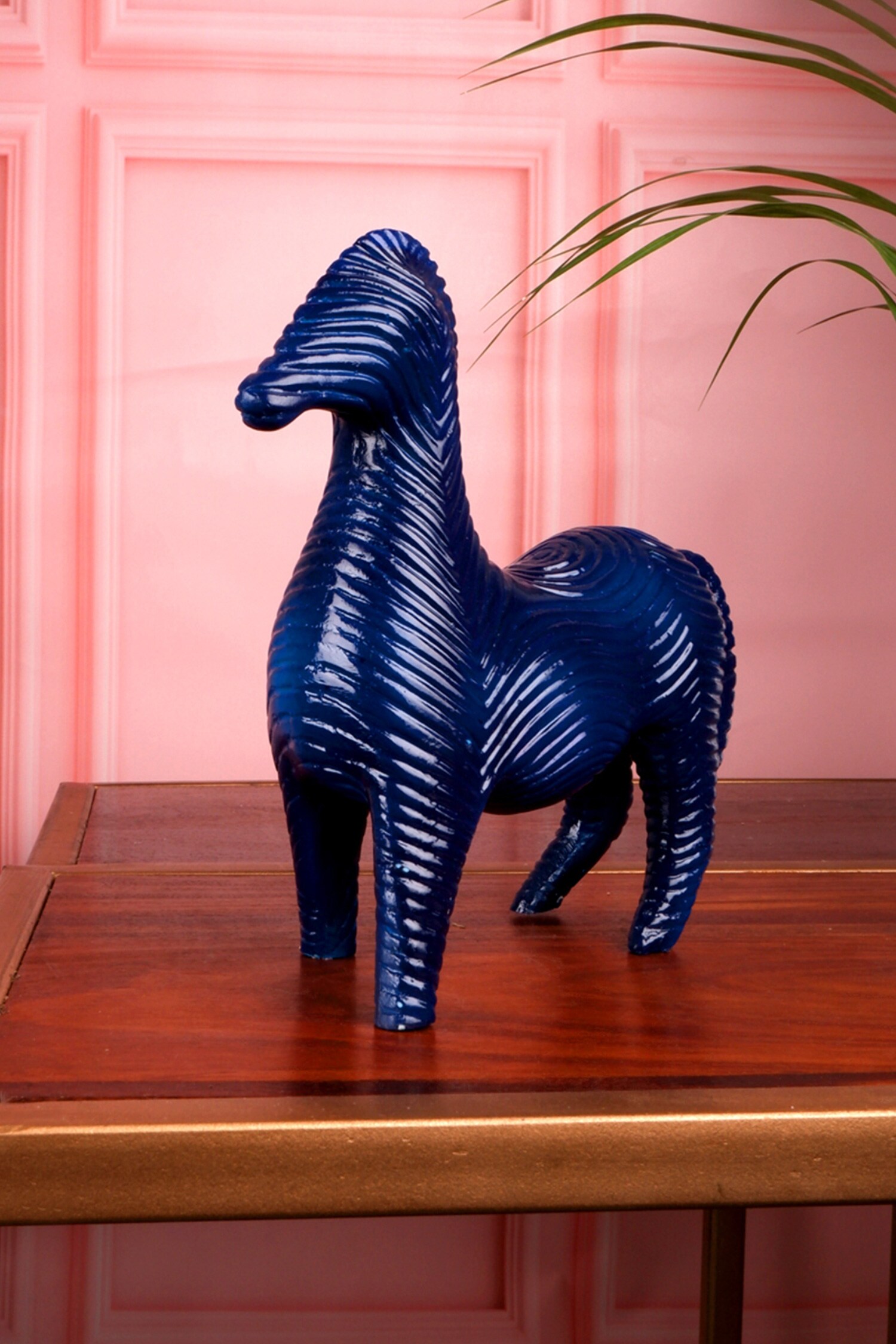 THE WHITE INK DECOR Blue Poly Resin Modern Art Zebra Figurine