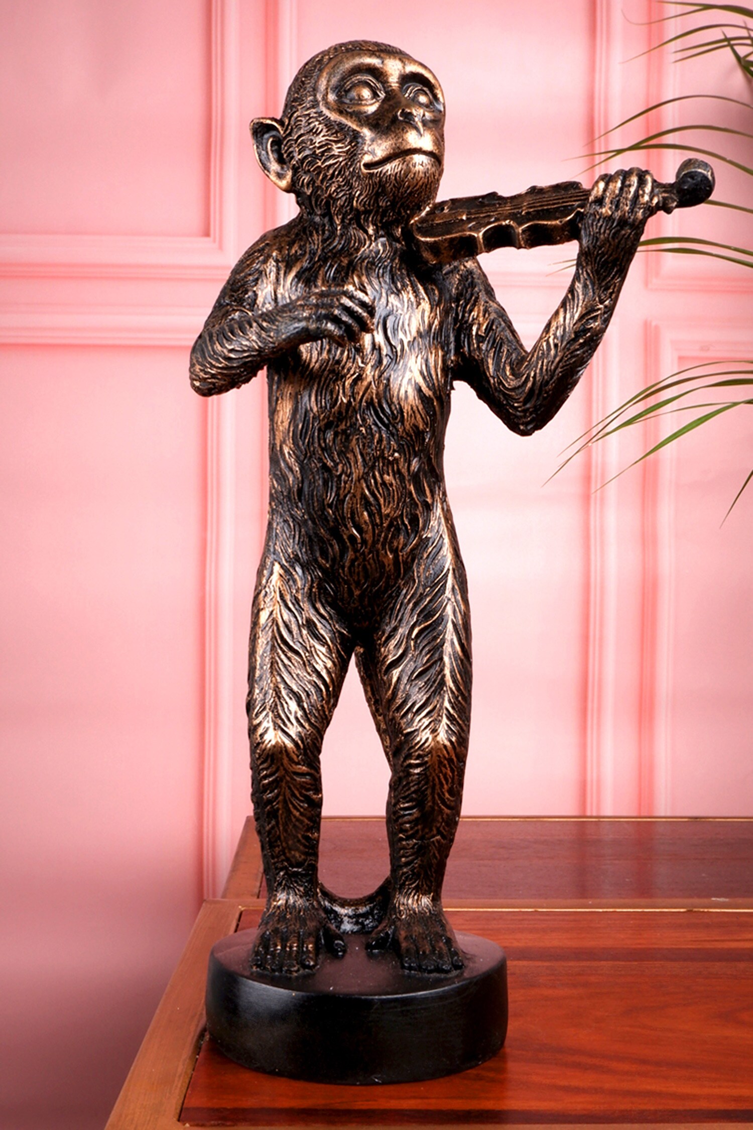 Buy Gold Poly Resin Musician Monkey Statue by THE WHITE INK DECOR