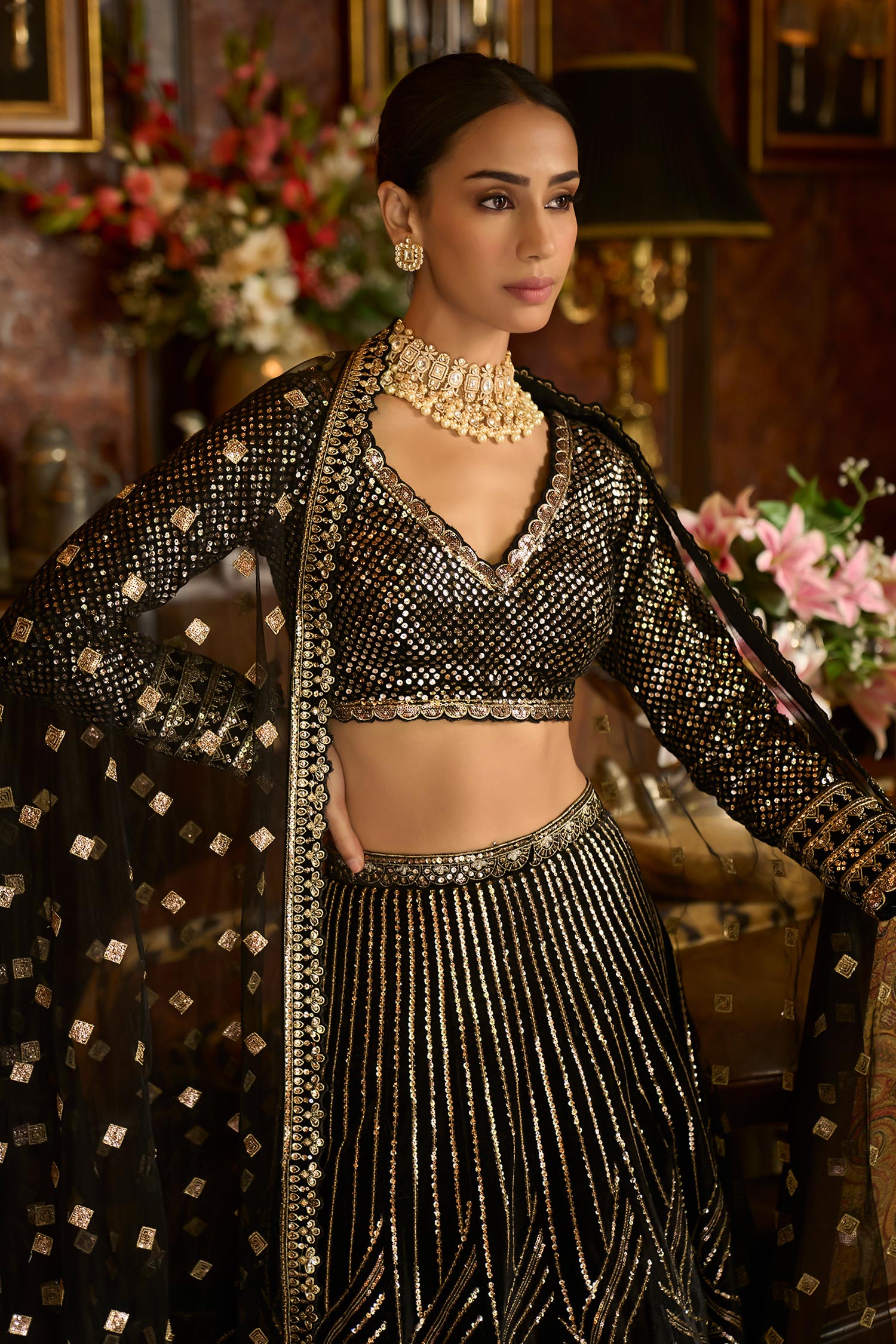 Buy Art Silk Wedding Lehenga in Black and Grey With Zari Work Online in  India - Etsy | Black lehenga, Black and gold lehenga, Happy dresses