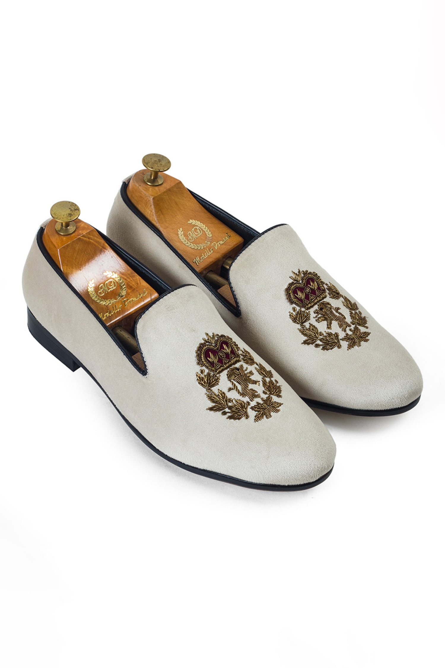 Buy Beige Embroidered The Kingsman Slipon Loafers For Men by Domani