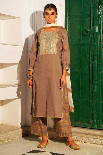Grey Embroidered kurta & Palazzo Set main image 1