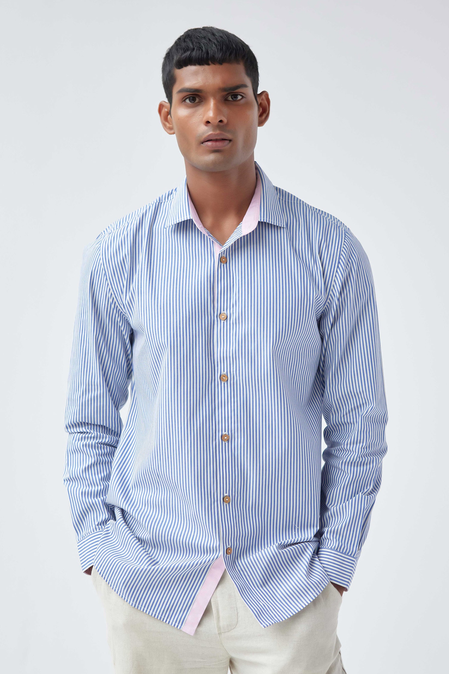 Buy Blue Cotton Woven Pinstripe Pattern Shirt For Men by Label ...