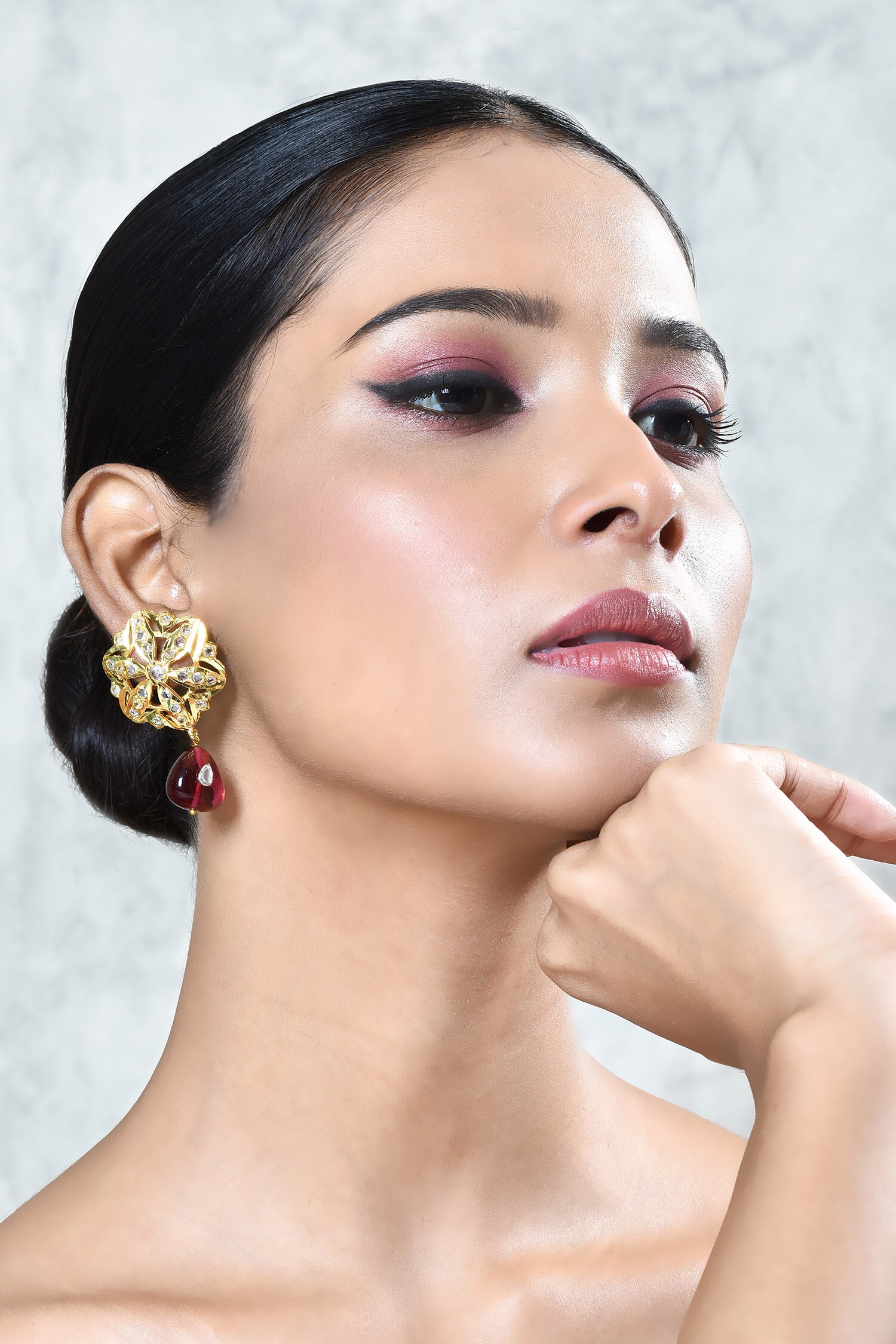 Buy White Semi Precious Stone Floral Carved Earrings by Kiara Online at ...