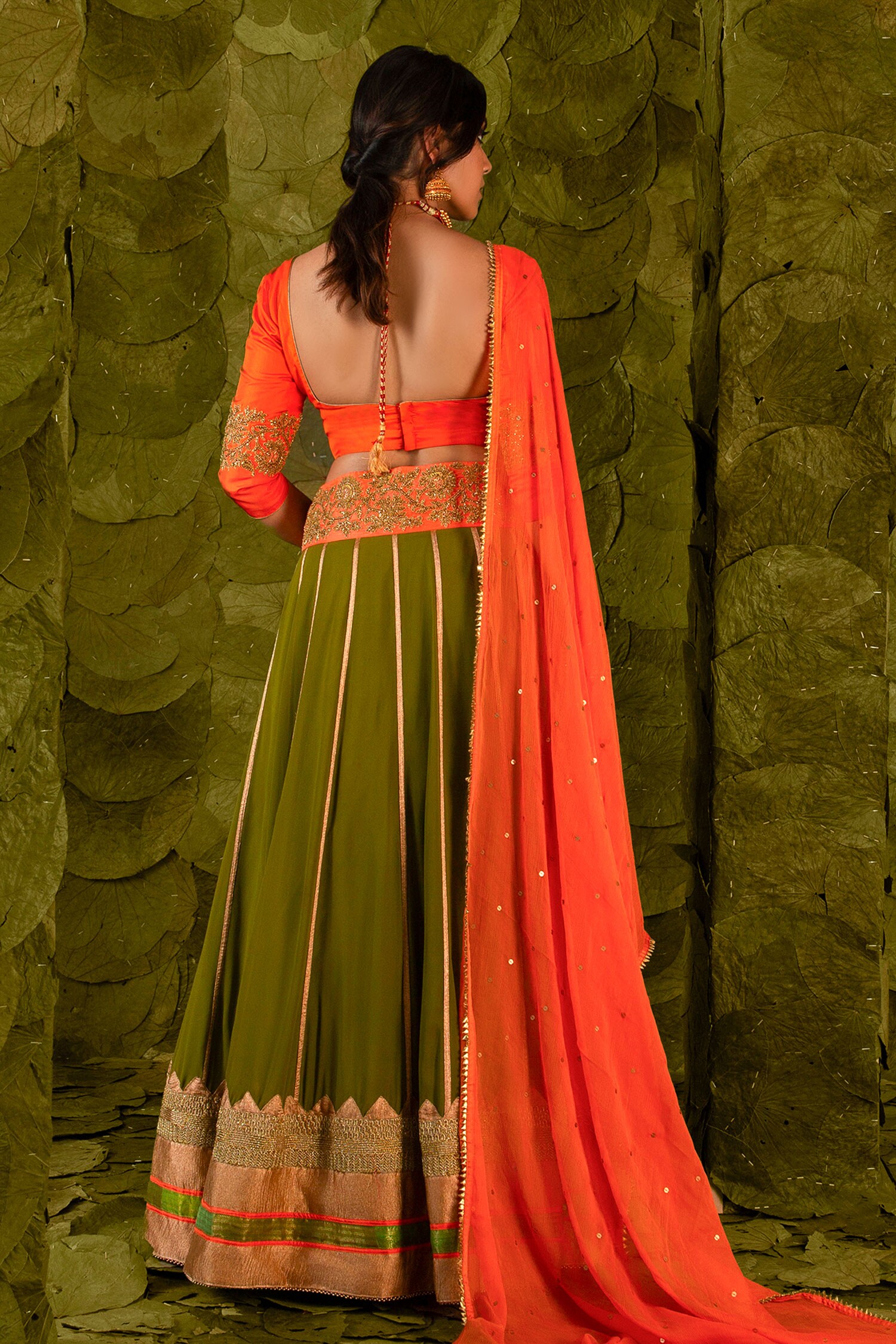 Buy Green Lehenga Habutai Silk Embroidery Geometric Round Bridal Set For  Women by Bindani by Jigar & Nikita Online at Aza Fashions.