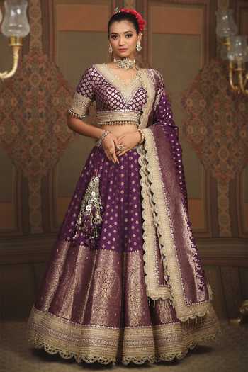 Purple Banarasi Silk Bridesmaid Lehenga Set main image 1