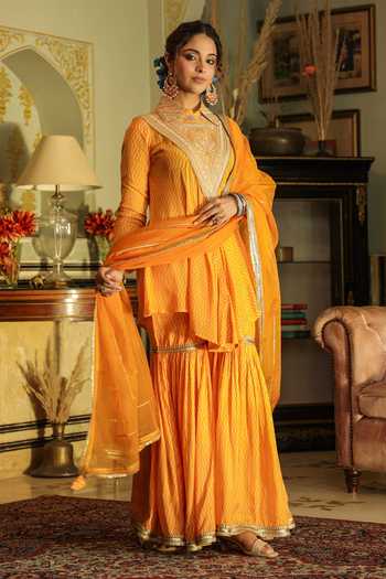 Women'S Blue & Golden Screen Bandhani Printed Kurta With Sharara main image 1