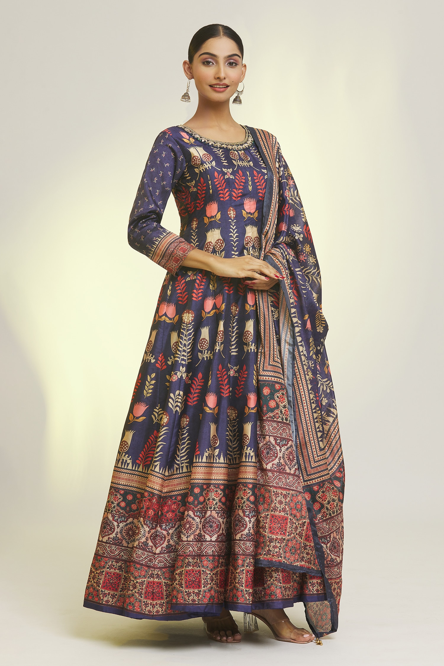 Wildflora Print Anarkali With Dupatta 