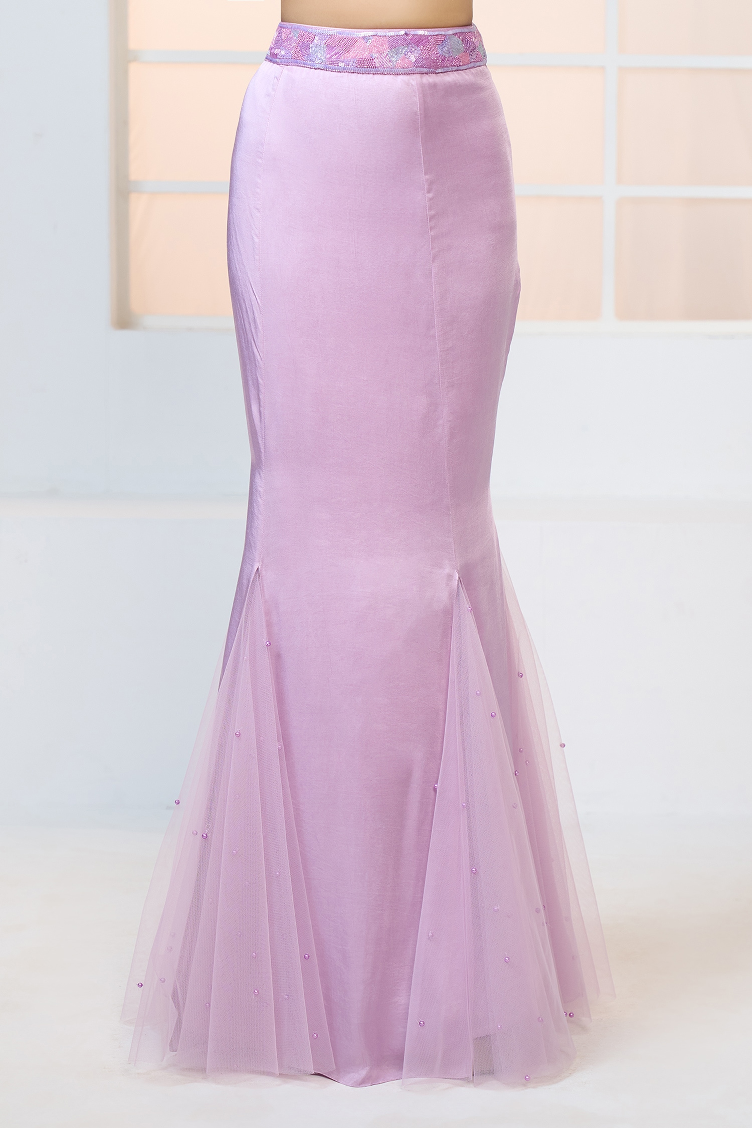 Buy Purple Bustier And Drape- Butterfly Net Hand & Fish Cut Skirt