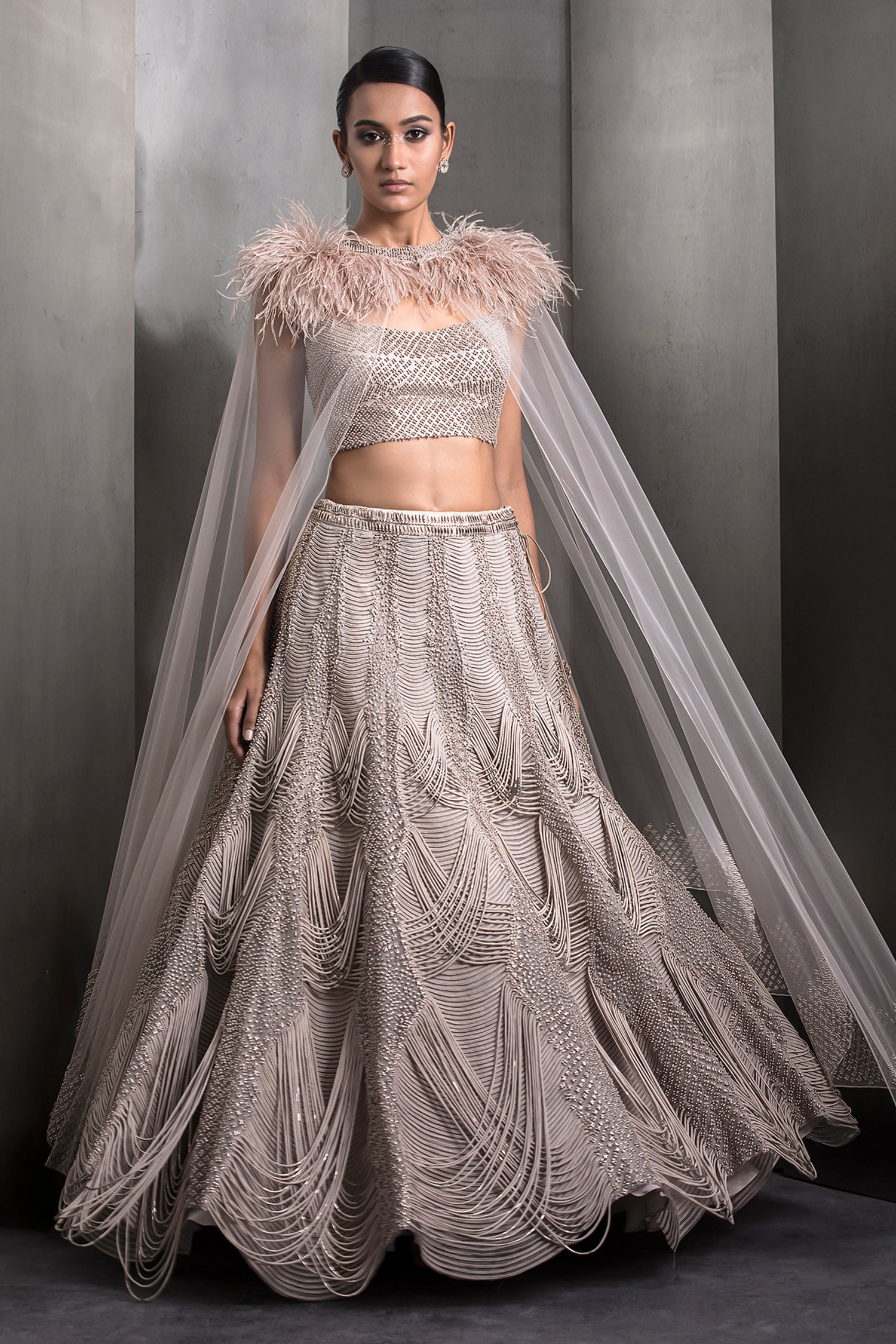 Buy Grey Tulle Embroidered Cord Sequin Scalloped Lehenga With Blouse For  Women by Rohit Gandhi + Rahul Khanna Online at Aza Fashions.