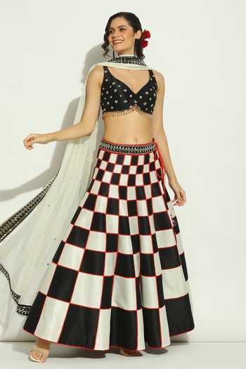 ELEGANT BLACK PATCH WORK TOP WITH LEHENGA AND DUPATTA