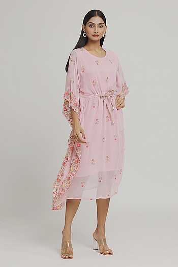 Brown - Jacquard Cotton Kaftan with Desert Thread Embroidery (Short) 54
