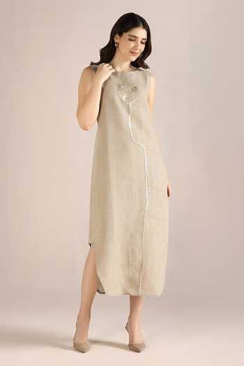 Buy Beige Linen Embroidery Round Neck Body Roots Cut-out Dress For Women by KAVERI Online at Aza Fashions. Buy Beige Linen Embroidery Round Neck Body Roots Cut-out Dress For Women by KAVERI Online at Aza Fashions.