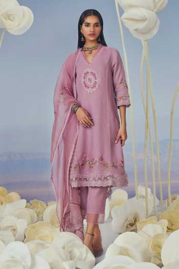 The Candace Purple Bloom Gauze Linen Kurta