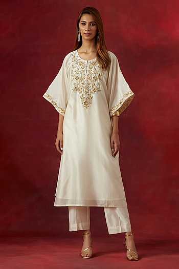 GIRLS :Peach Doll Embroidered Kaftan With Pant Set