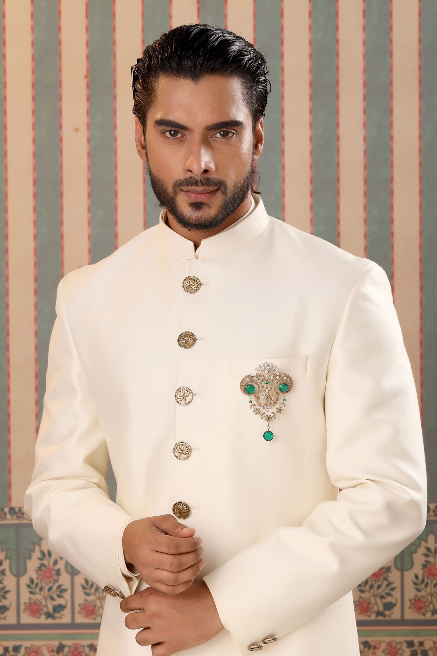 Buy Gold Glass Stones Royal Sheen Studded Brooch by Cosa Nostraa Online