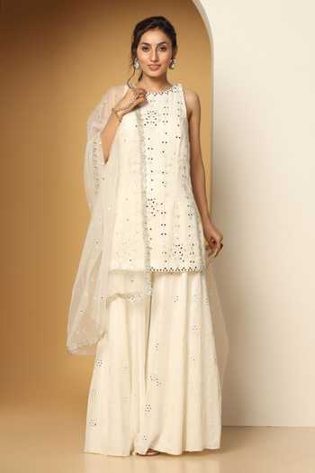 Aarya White Embroidered Georgette Kurta Set main image 0