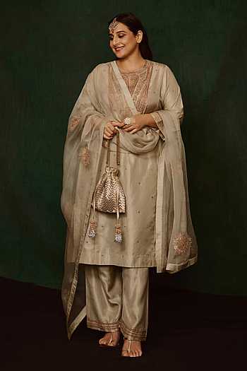 Dipty Paisley Fleur Embroidered Yoke Kurta With Palazzo